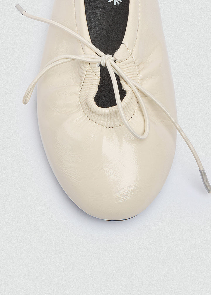 Patent Crinkle Ballet Flats - Beige