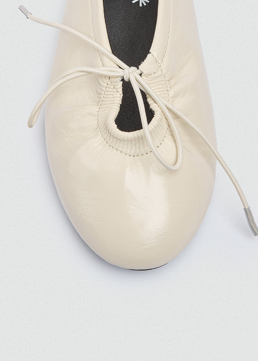 Patent Crinkle Ballet Flats - Beige