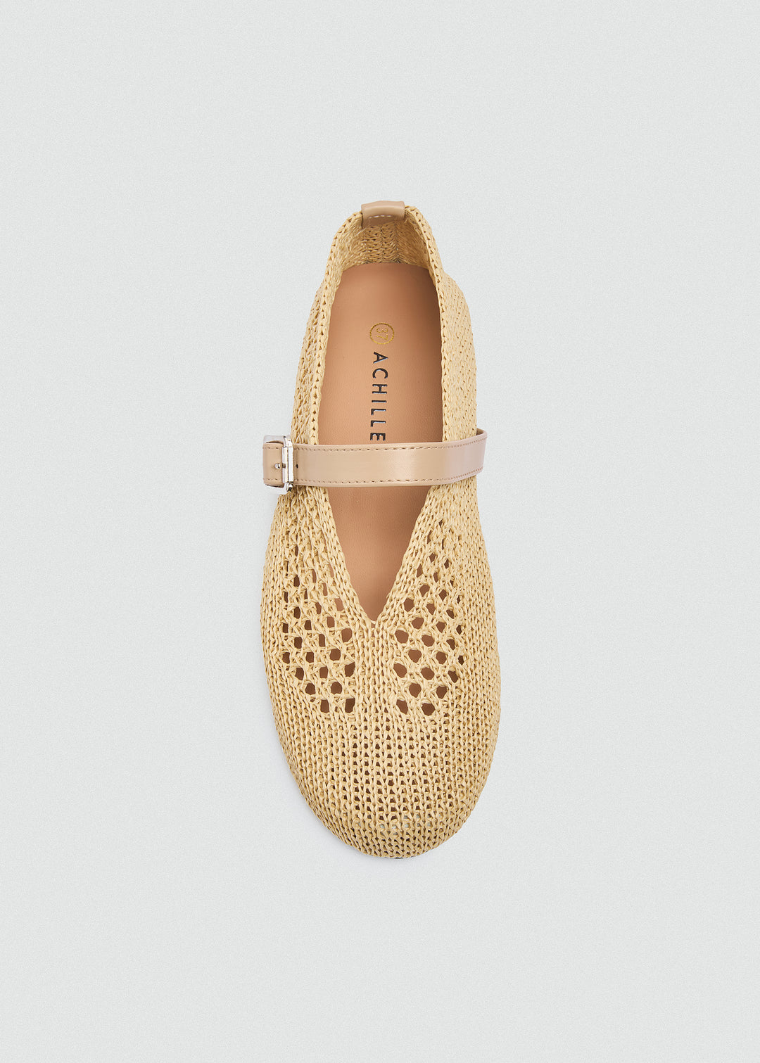 Woven Mesh Mary Jane Flats - Beige