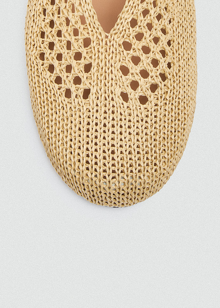 Woven Mesh Mary Jane Flats - Beige