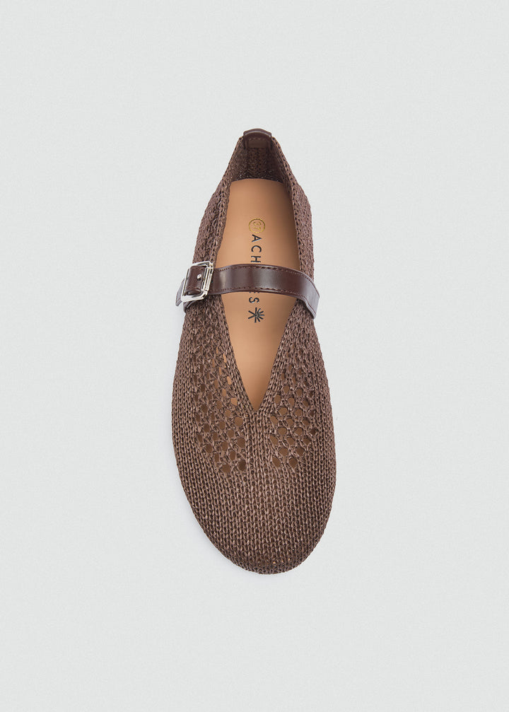 Woven Mesh Mary Jane Flats - Brown