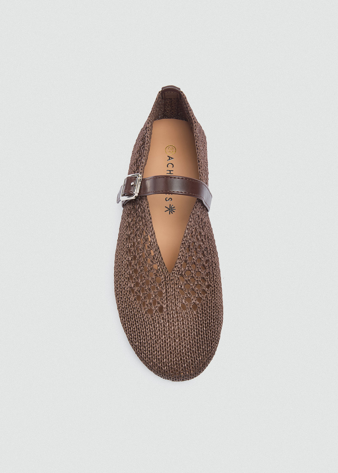 Woven Mesh Mary Jane Flats - Brown