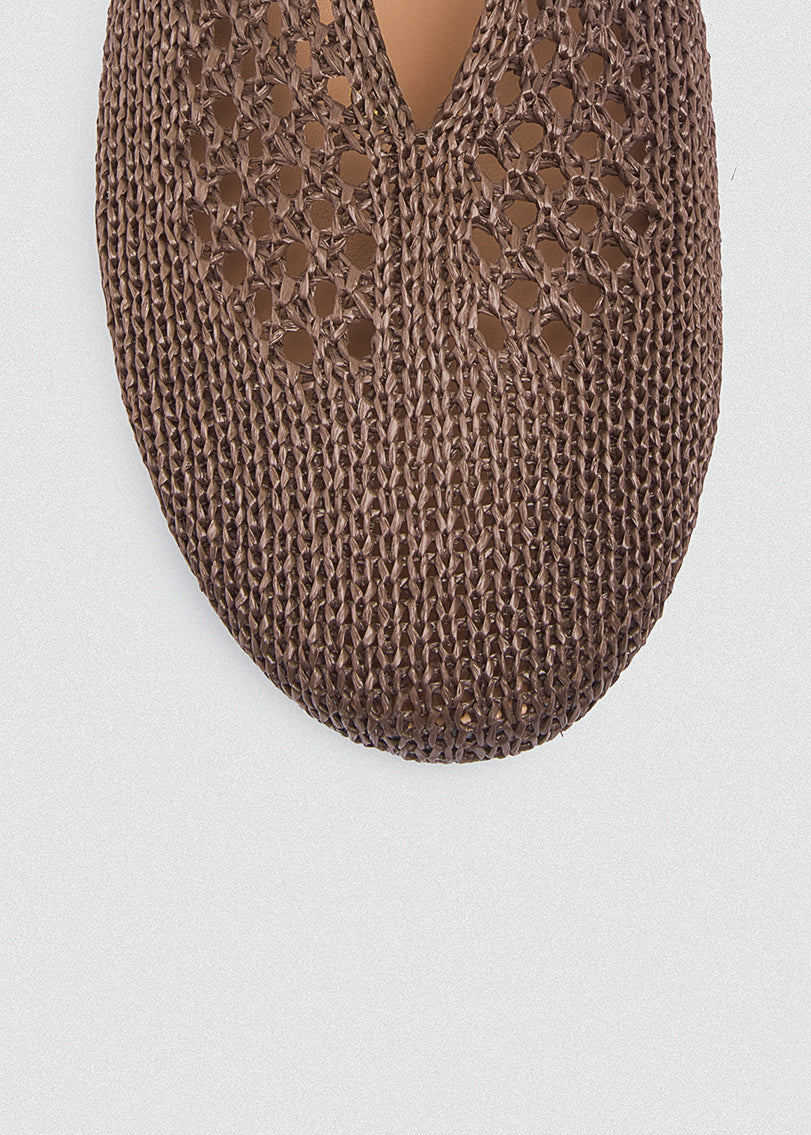 Woven Mesh Mary Jane Flats - Brown