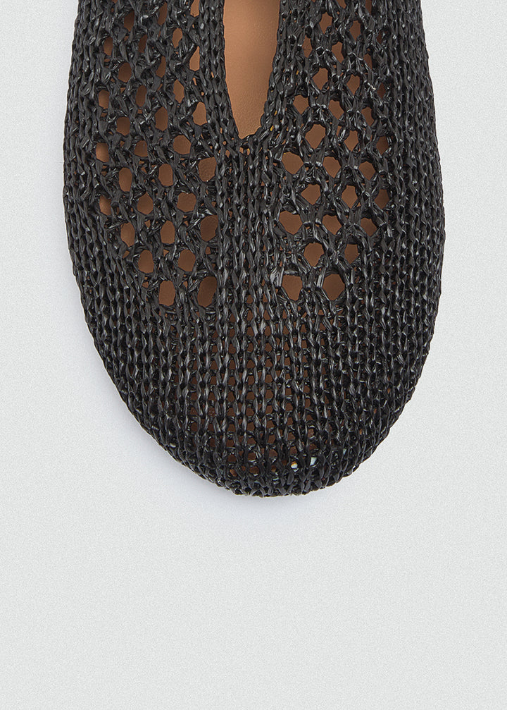 Woven Mesh Mary Jane Flats - Black