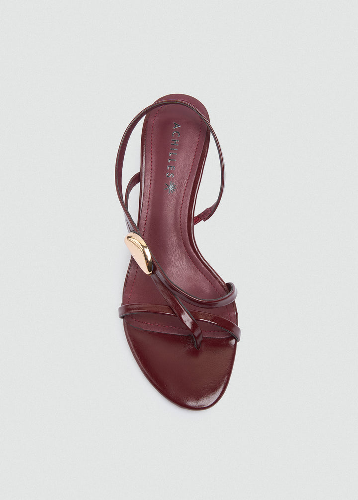 Asymmetric Strappy Stiletto Gold Disc - Maroon