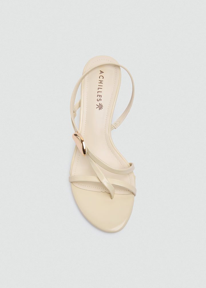 Asymmetric Strappy Stiletto Gold Disc - Beige