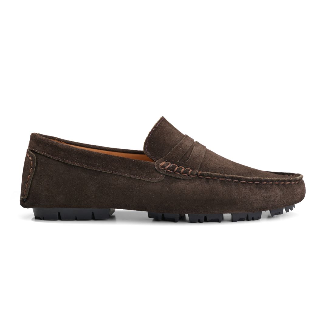 Moccasins | Suede calf leather rubber sole -Brown