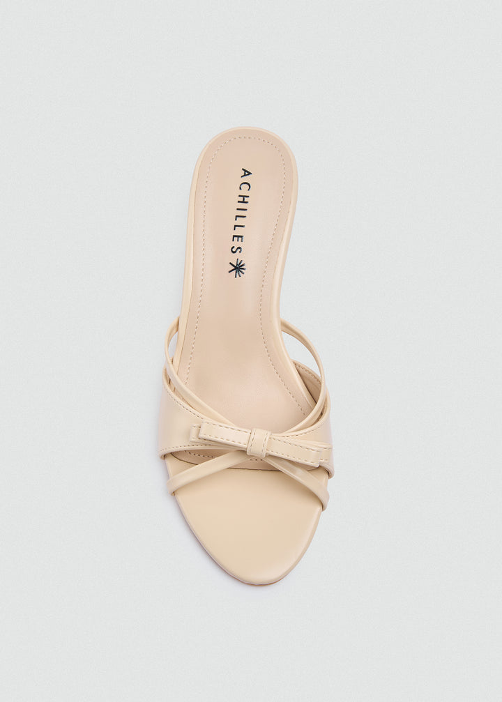 Patent Kitten Bow Heels - Beige
