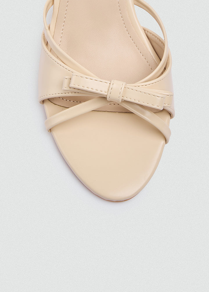 Patent Kitten Bow Heels - Beige