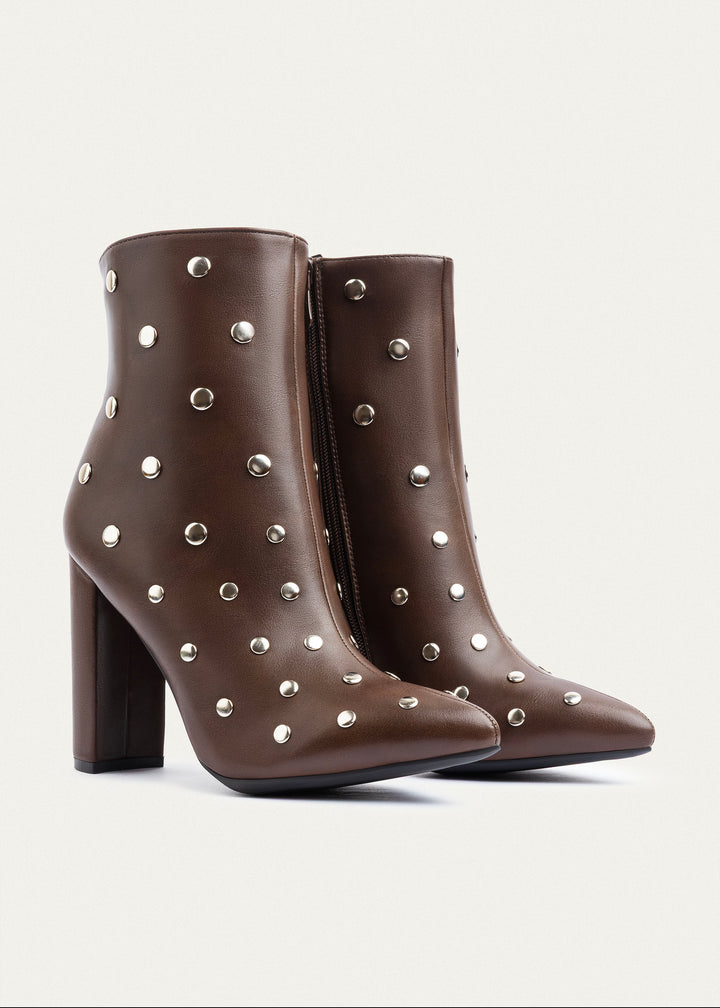 Nova Studded Heeled Boots | Brown