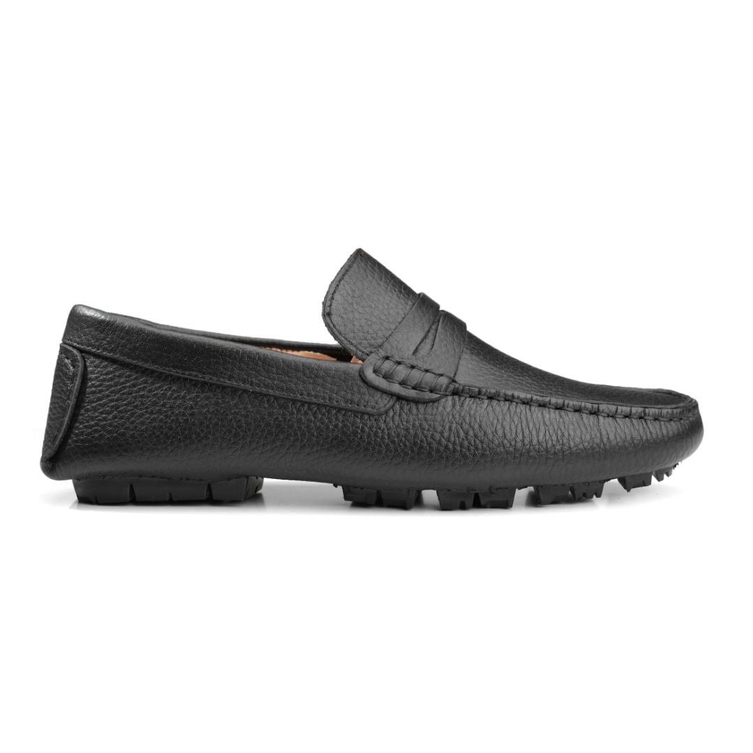 Moccasins | Tumbled calf leather rubber sole -Black