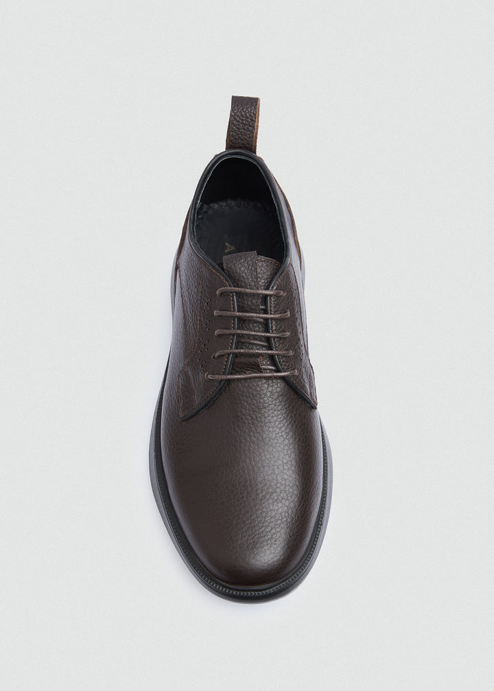 Pebbled Leather Derby - Textured Brown