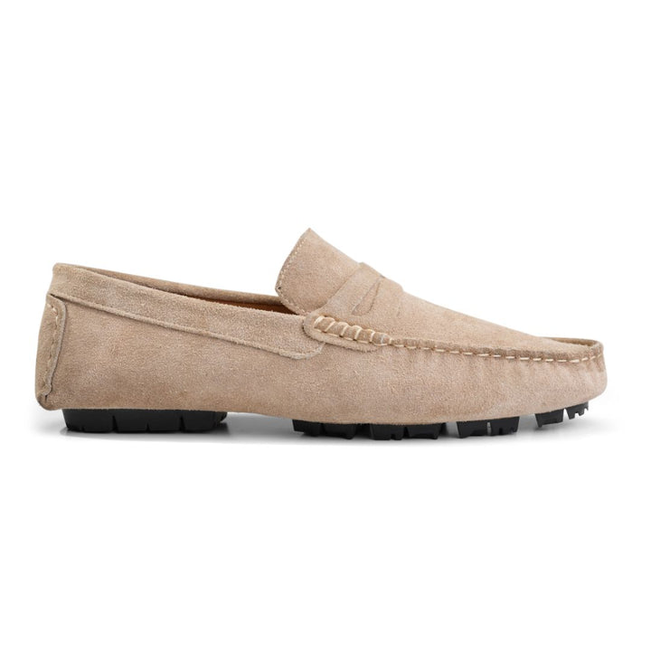 Moccasins | Suede calf leather rubber sole -Beige