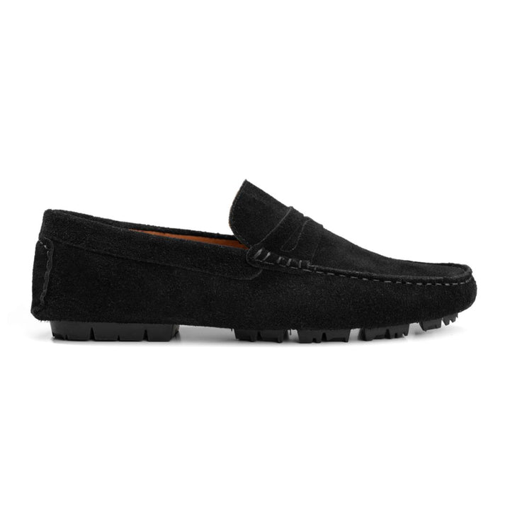 Moccasins | Suede calf leather rubber sole -Black