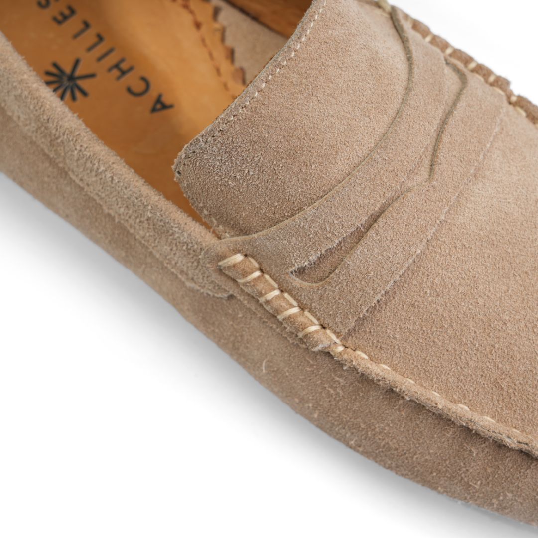 Moccasins | Suede calf leather rubber sole -Beige