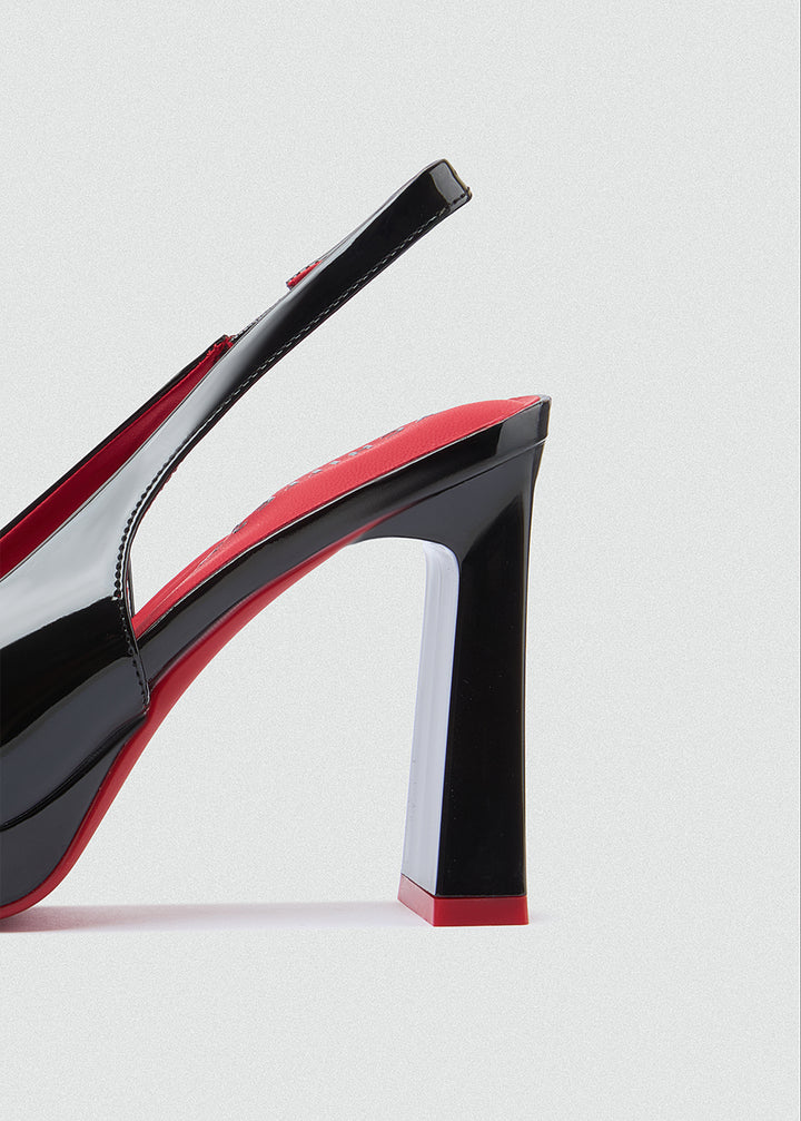 Patent Kitten Slingback Pumps - Black