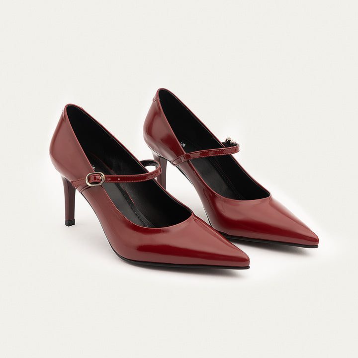 Ivory Elegance Mary Jane Heels | Burgundy