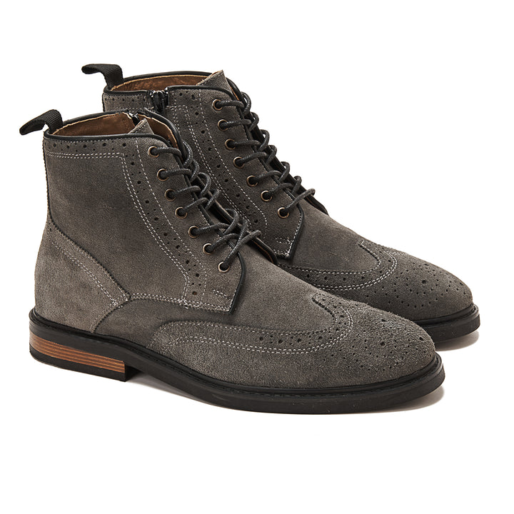 Suede Brogue Genuine Leather Half Boots - Gray