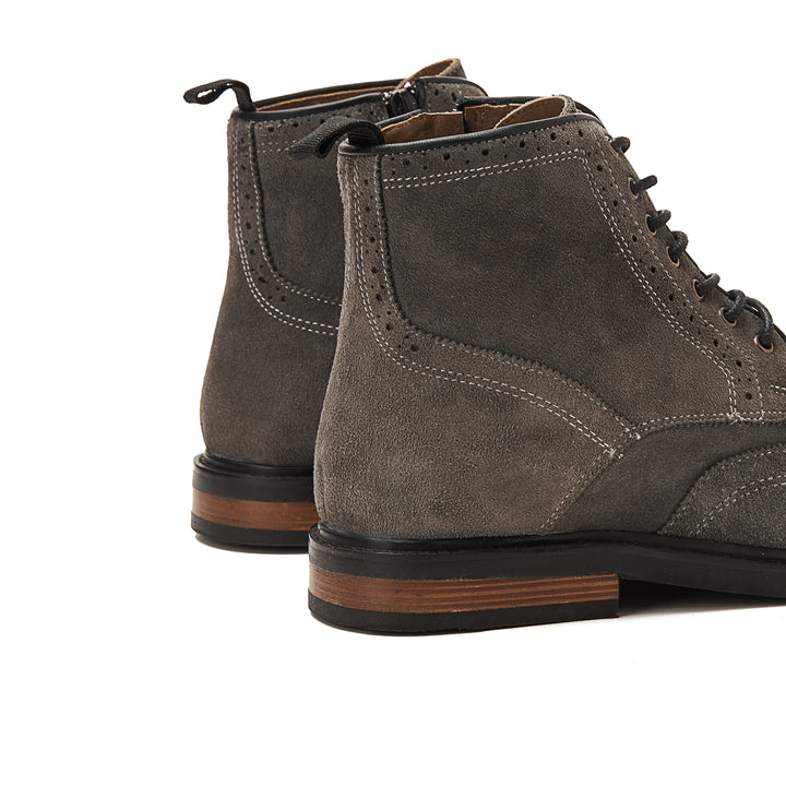 Suede Brogue Genuine Leather Half Boots | Gray