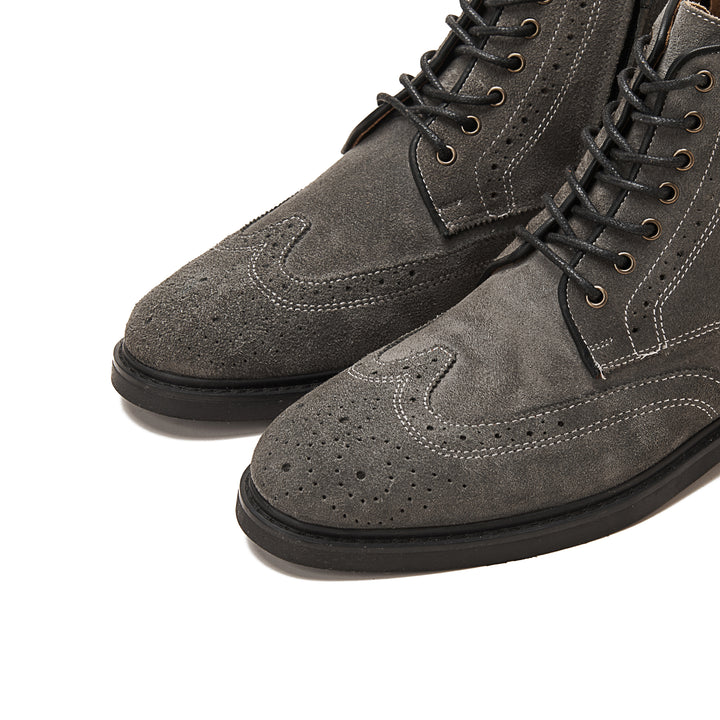 Suede Brogue Genuine Leather Half Boots | Gray