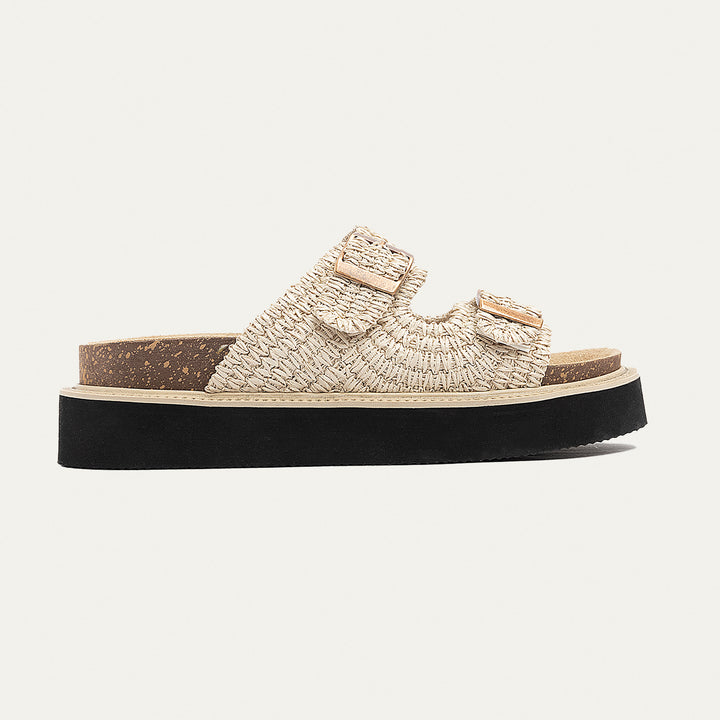 Boho Chic Woven Platform Slides | Beige