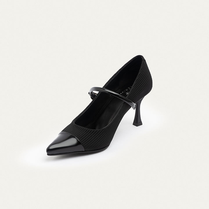 Achilles| Ribbed Mary Jane Heels - Black