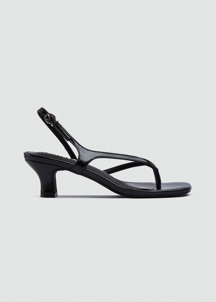 Strappy Thong Heel Sandals - Black