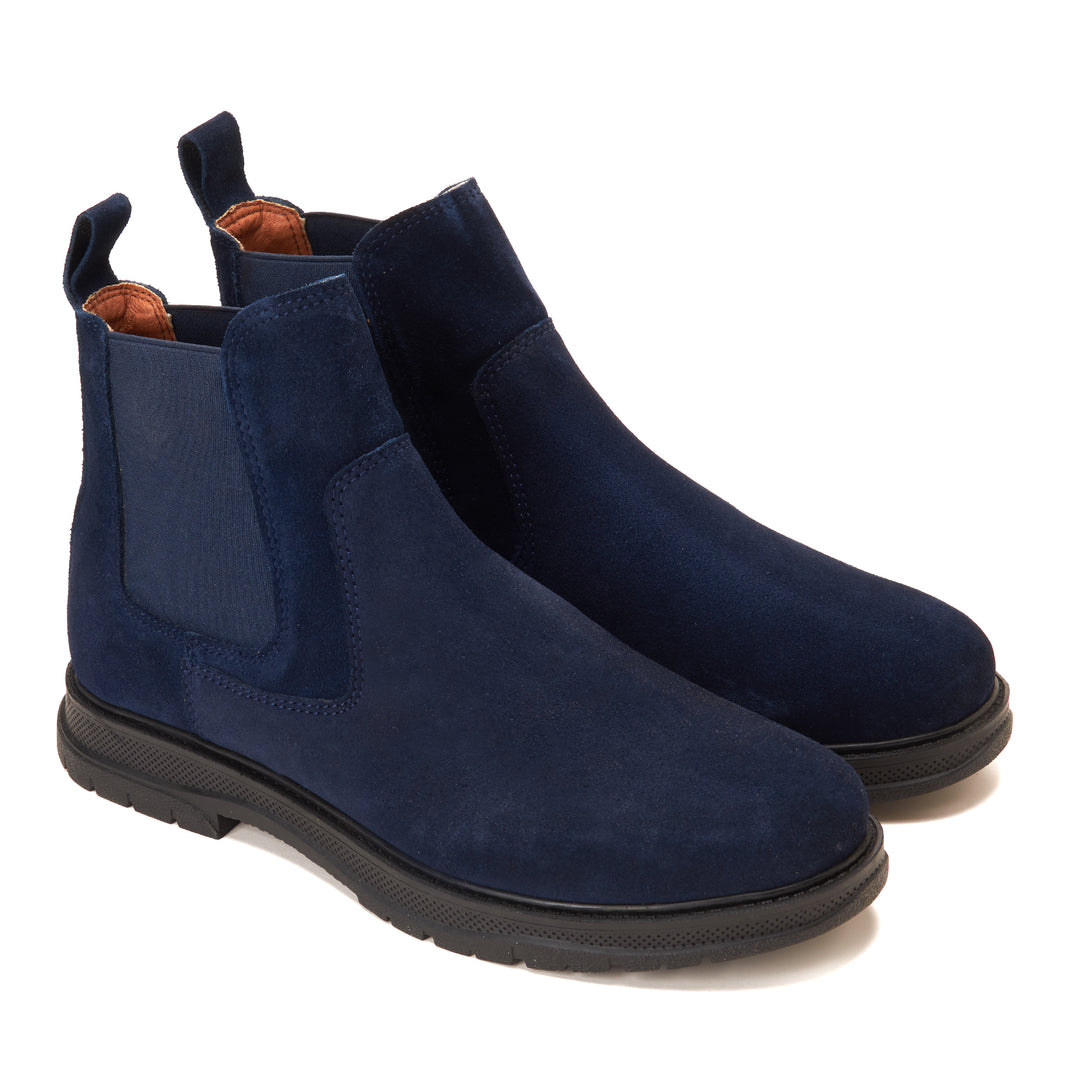 Plain Suede Genuine Leather Chelsea Boots - Dark Blue