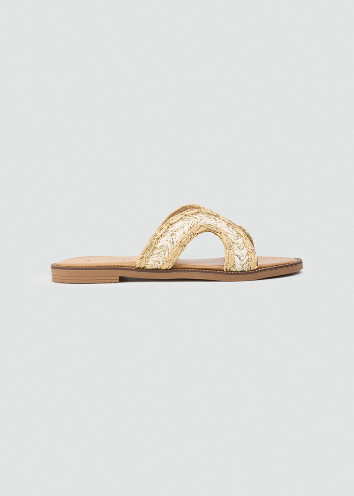 Woven Crossover Flat Slides  - Beige