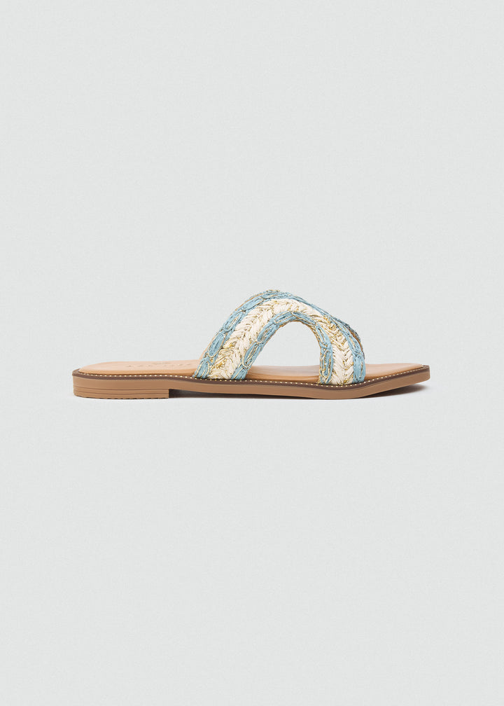 Woven Crossover Flat Sildes - Baby Blue