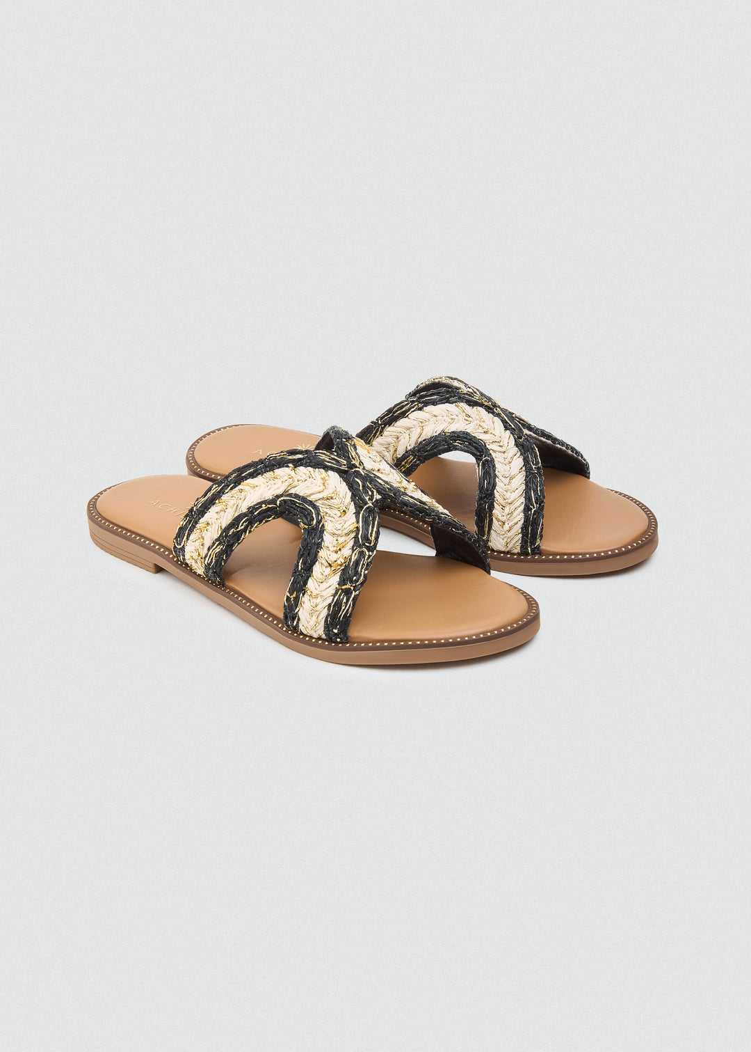 Woven Crossover Flat Slides - Black