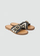 Raffia Slides With Round Buckle - Black