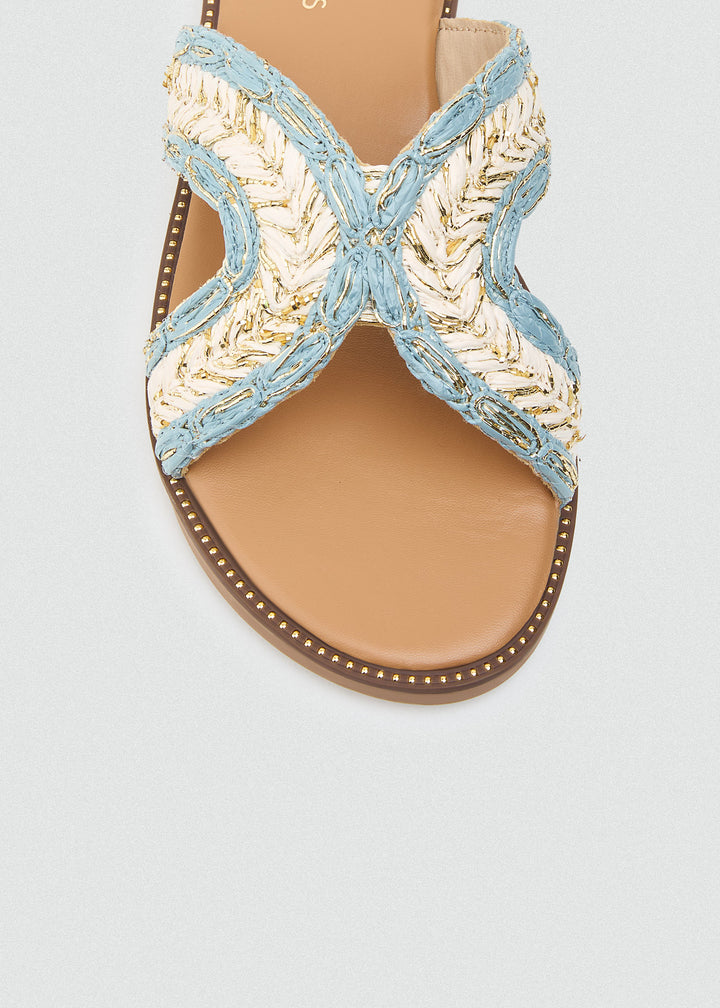 Woven Crossover Flat Sildes - Baby Blue