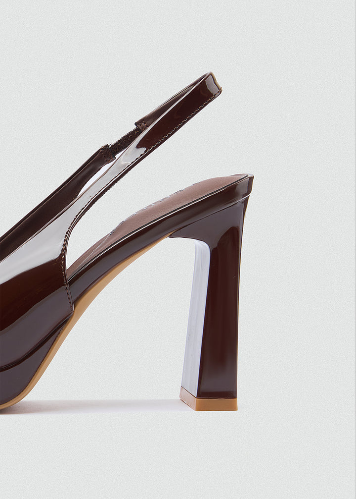 Patent Kitten Slingback Pumps - Brown
