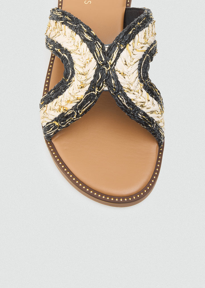 Woven Crossover Flat Slides - Black