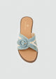 Raffia Slides With Round Buckle - Baby Blue