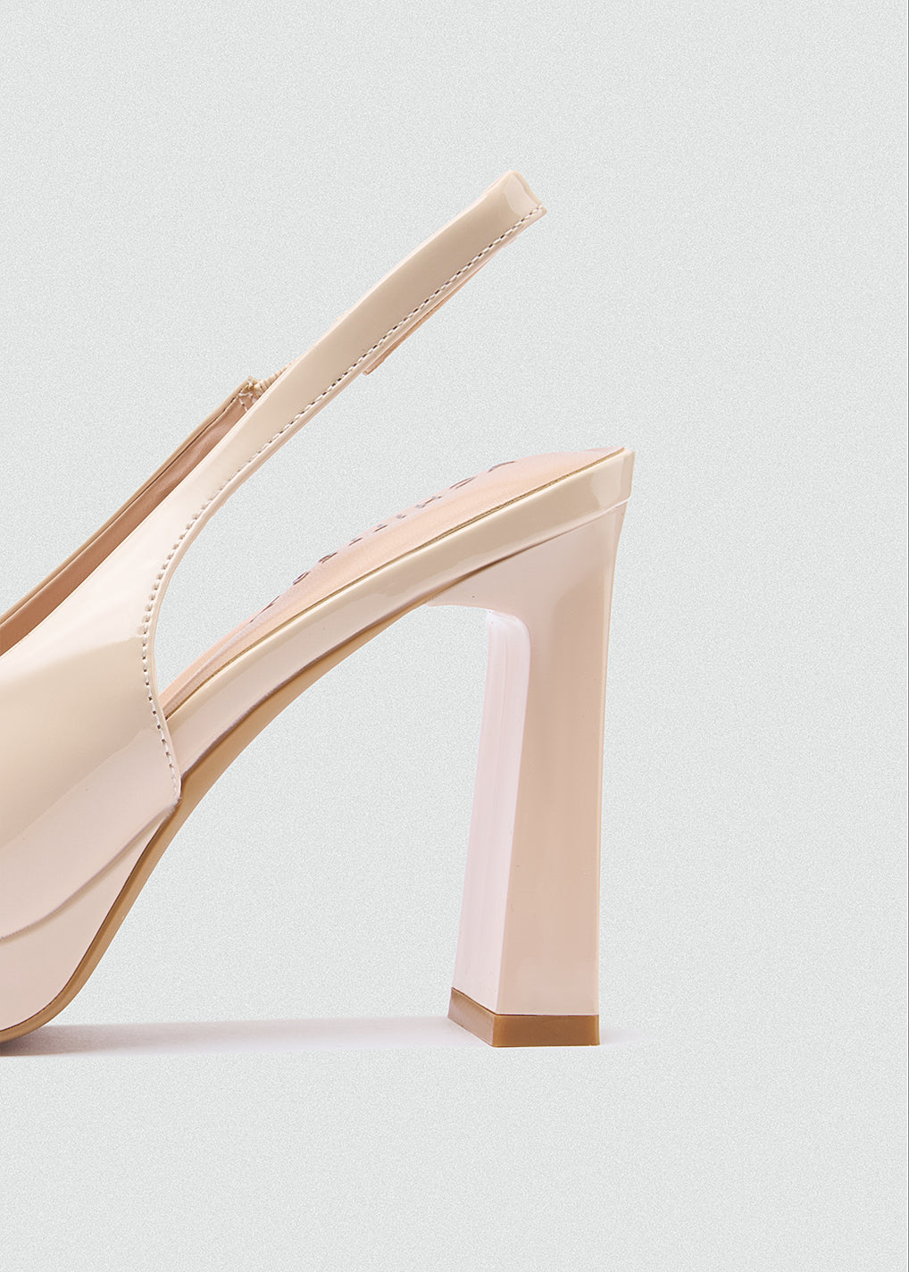 Patent Kitten Slingback Pumps - Beige