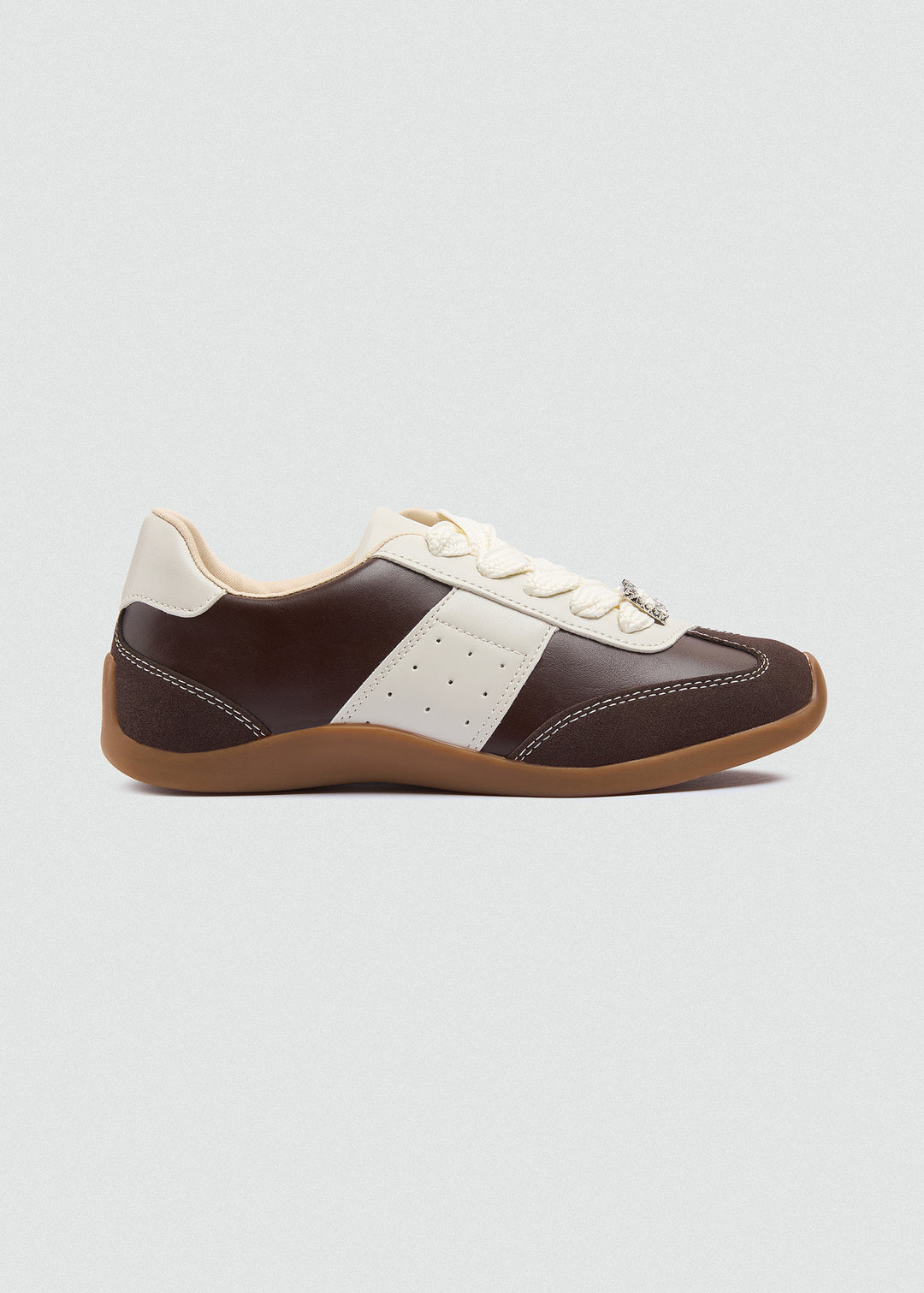 Rhinestone Buckle Retro Sneakers - Brown