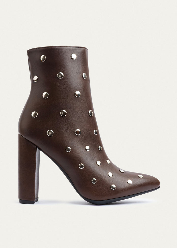 Nova Studded Heeled Boots | Brown