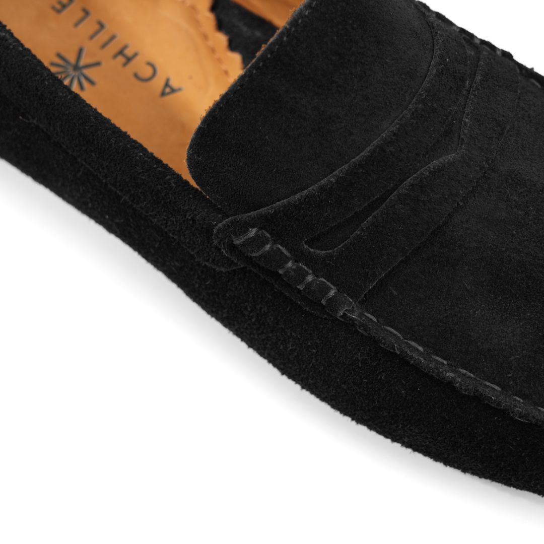 Moccasins | Suede calf leather rubber sole -Black