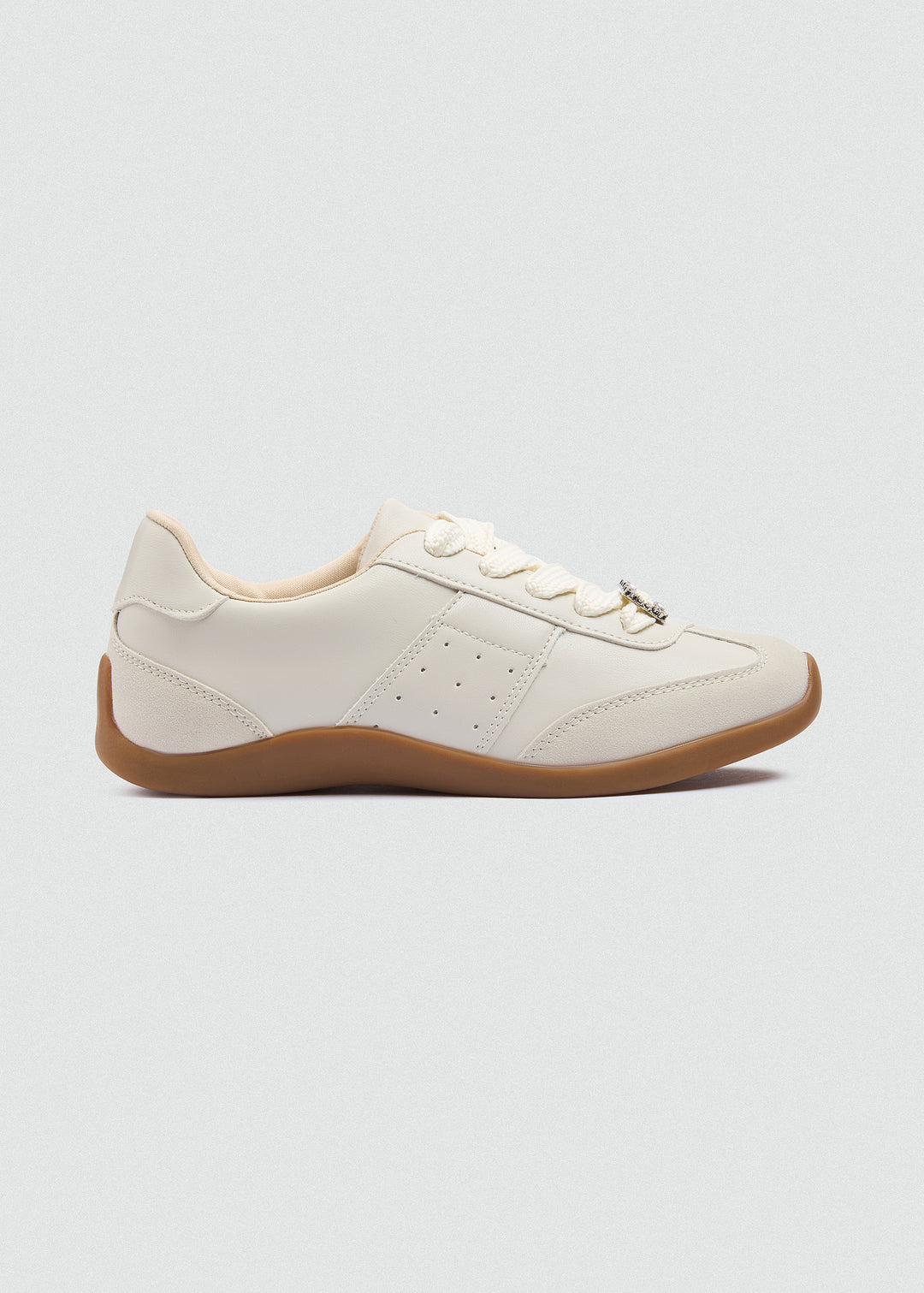 Rhinestone Buckle Retro Sneakers - Beige