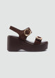 Suede Wedge Dual Gold Buckles - Brown