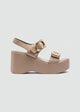 Suede Wedge Dual Gold Buckles - Café