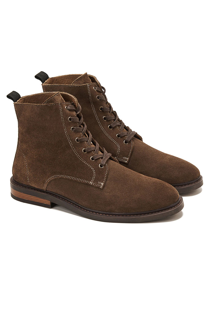 Suede Lace Up Genuine Leather Half Boots | Cafe