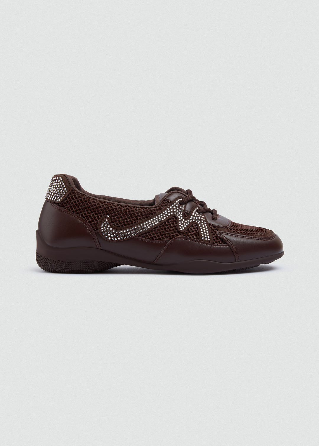 Mesh Rhinestone Sneakers - Brown