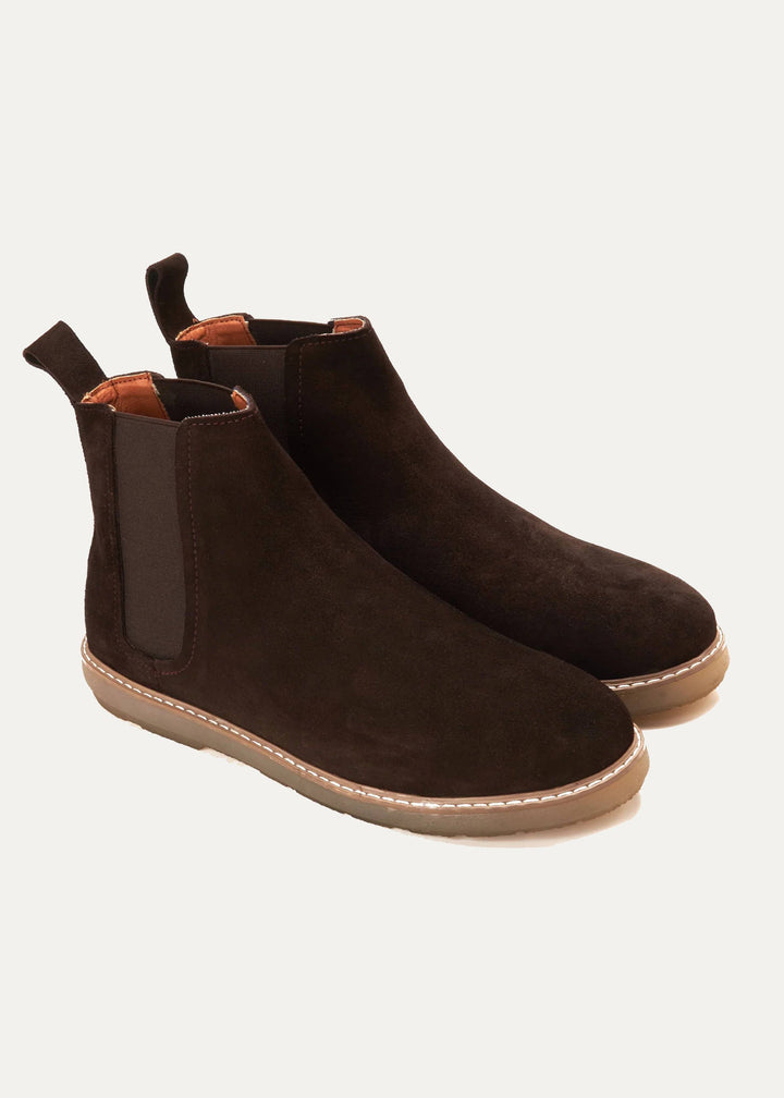 Achilles Plain Suede Chelsea Half Boot - Brown