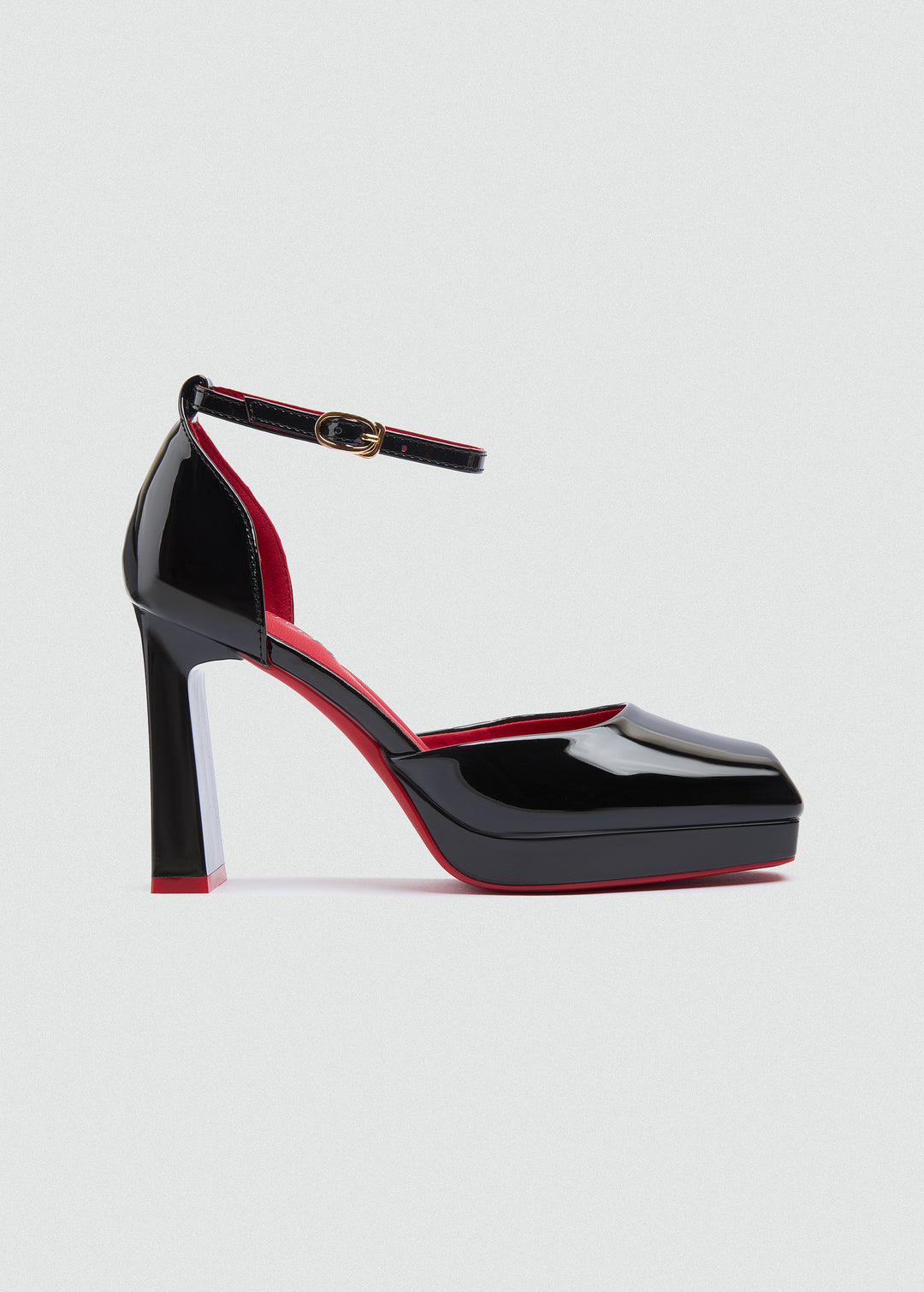 Round Toe Platform Ankle Strap Pumps - Black