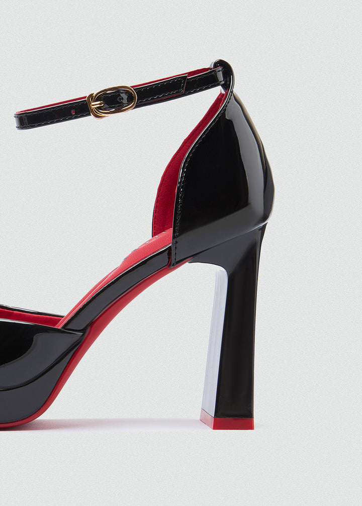 Round Toe Platform Ankle Strap Pumps - Black