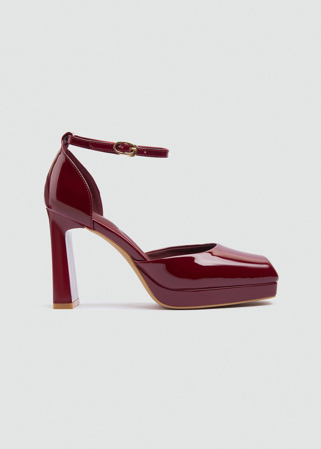 Round Toe Platform Ankle Strap Pumps - Maroon