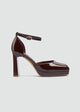Round Toe Platform Ankle Strap Pumps - Brown